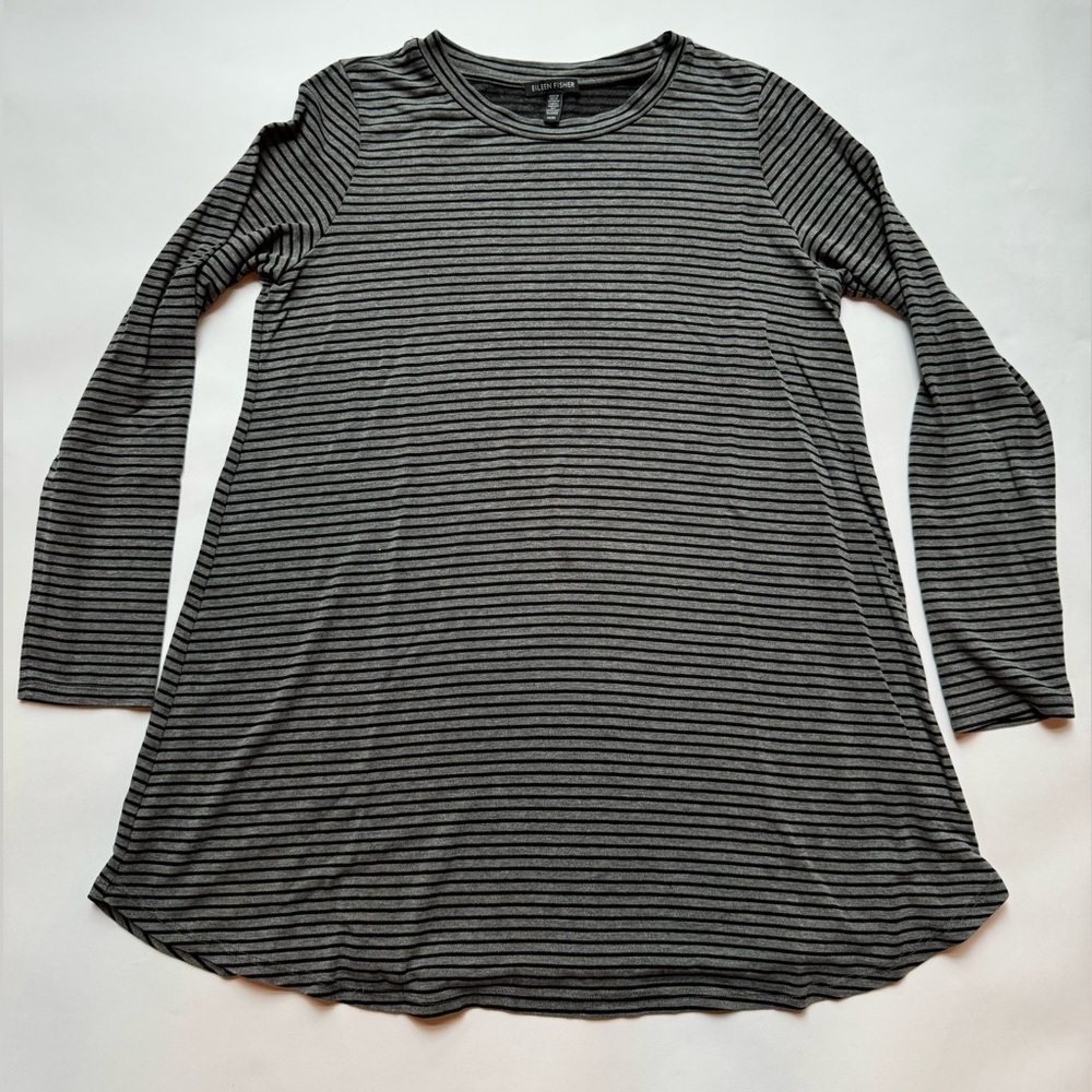 Eileen Fisher Womens Fine Jersey Crew Neck Long Top Medium Striped Tunic LS